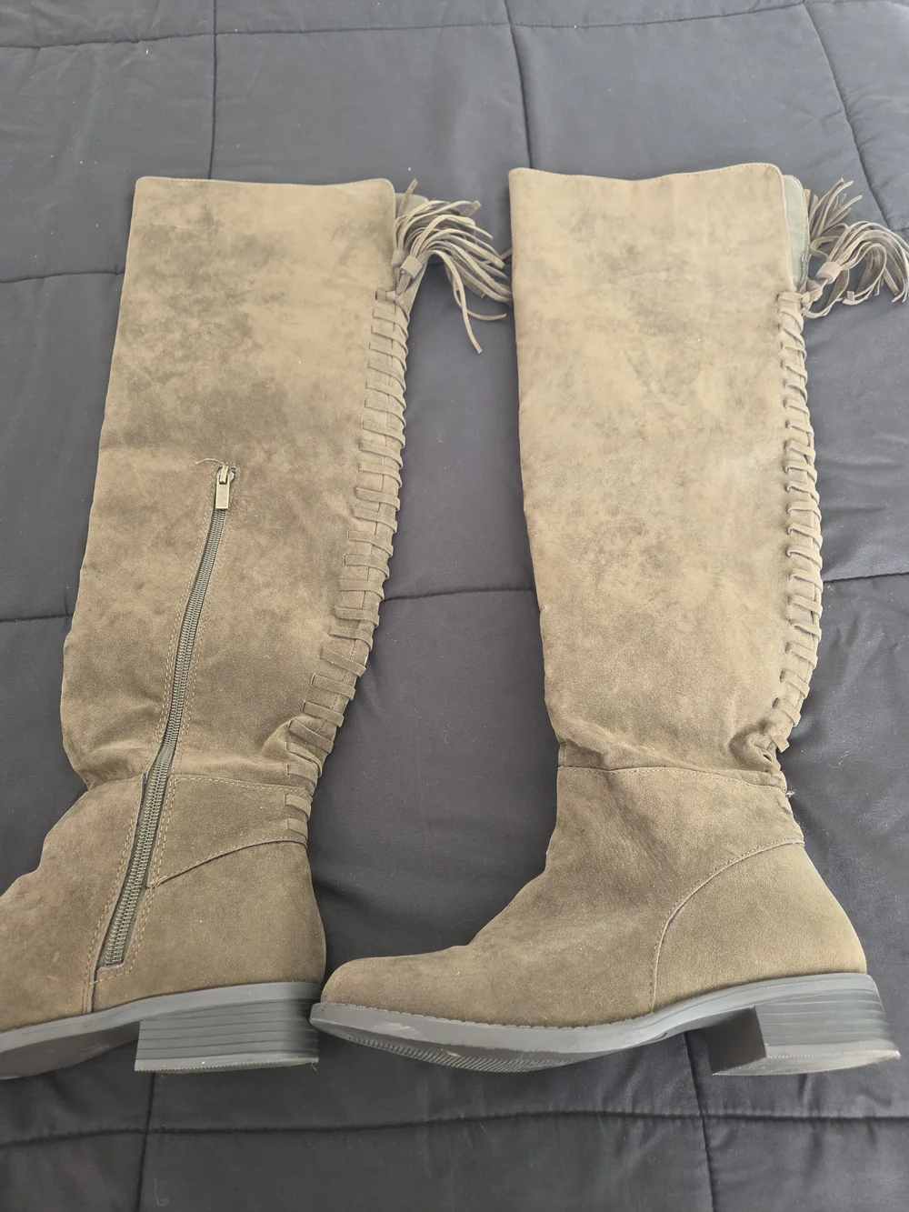 Women's Over-the-Knee Suede Boots in Olive Green
